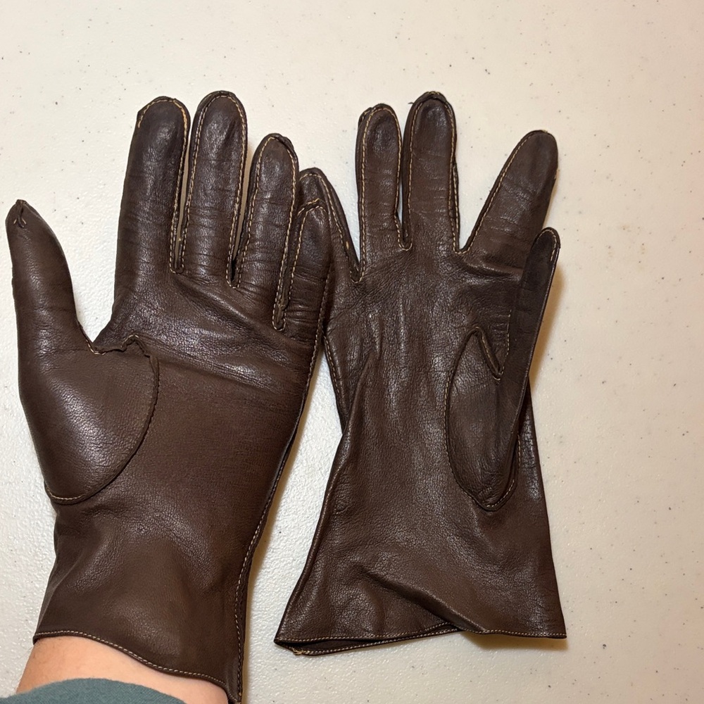 Brown Leather Gloves M/L - Picture 2 of 5